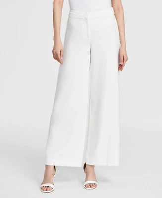 Pantalones TAHARI ASL tiro medio pierna ancha para mujer 16 blanco liso cierre de gancho y barra Foto 1 de 4