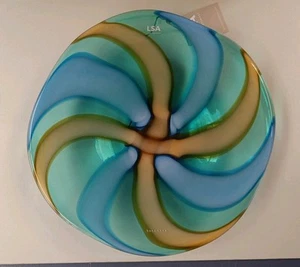 LSA International Handmade 35cm Cased Pale Turquoise/Stripes Platter - Picture 1 of 5
