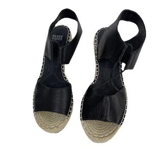 Sandalia Agnes para mujer Eileen Fisher talla 7,5 alpargata plataforma tacón de cuña negra - Imagen 1 de 8