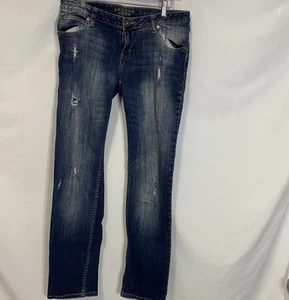 Arizona Jean Co Stretch Women’s Sz 13 Long Favorite Skinny Distressed Blue Jeans - Picture 1 of 14