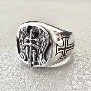 Handcrafted 925 Sterling Silver Archangel Saint Michael Guardian Angel Ring - Picture 1 of 6