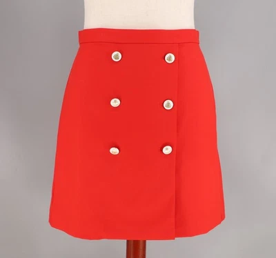 NUEVO CON ETIQUETAS ANN TAYLOR Falda envolvente línea A adornada con botones rojo cereza brillante talla 14 Foto 1 de 4