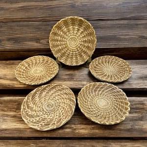 5 cestas bandejas tejidas nativas americanas Papago Tohono O'Odham Coyote Tracks de colección - Imagen 1 de 19