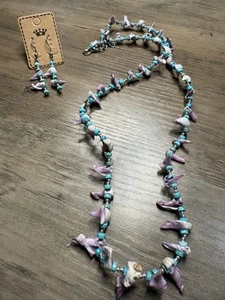 24 Zoll Handgefertigte Halskette Ohrringe Set Lila Stachelige Auster Heishe Rocailles Neu - Bild 1 von 4