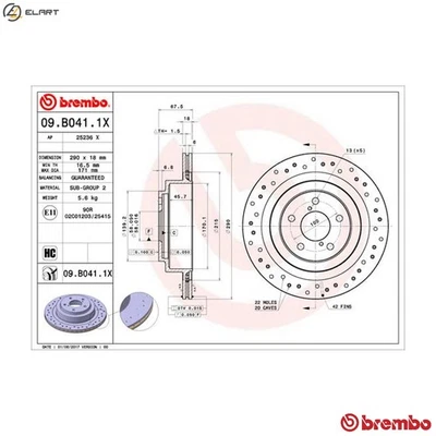 2x BRAKE DISC 09.B041.1X FOR SUBARU OUTBACK LEGACY/IV/Station/Wagon LIBERTY 2.5L - Image 1 of 4