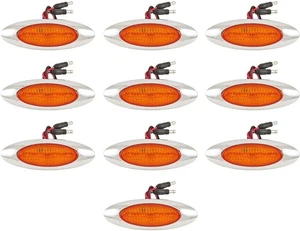 6.5" Oval Side Marker Light 6 LED Amber Chrome Bezel Freightliner Trailer QTY 10 - Picture 1 of 1