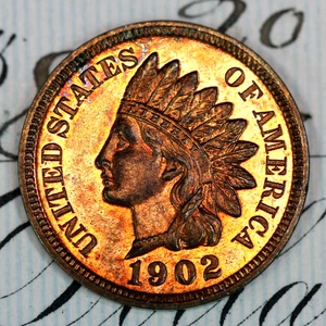 * 1902 * PRISTINE++ BLAZING RED GEM PROOF INDIAN HEAD PENNY * FROM COLLECTION - Picture 1 of 3