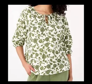 Encore 1X Camisa Campesina Verde Boho Floral Idina Menzel Doble Gasa Manga 3/4 - Imagen 1 de 9