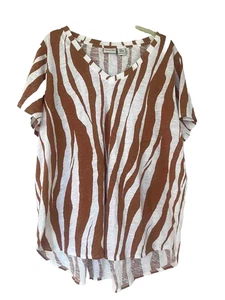 Rachel Zoe Damen 100 % Baumwolle Top V-Ausschnitt weiß braun Zebra Tiermotiv Größe 2X - Bild 1 von 10