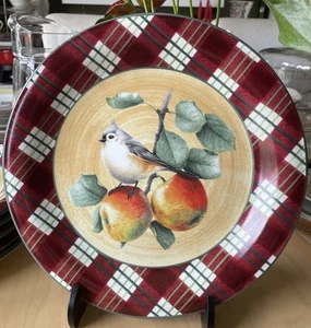Lenox Wintergrüße Speiseteller Tartan "getuftete Meisen Vogel kariert 10,75" - Bild 1 von 4