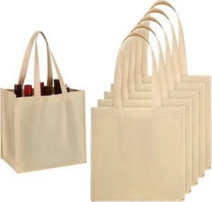 6 Pcs 6 Bottle Non Woven Wine Carrier with Divider Washable Reusable Tote Bag... - Picture 1 of 1