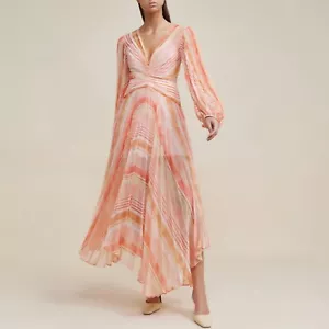 Acler Astone Dress Size AU 10/US 6 BNWT Pink Mix Stripe Long Sleeve Pleated Maxi - Picture 1 of 11