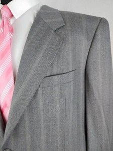 Fit Mel Holland &Sherry Men 48R Grey Wool Cashmere Windowpane Herringbone Jacket - Picture 1 of 12