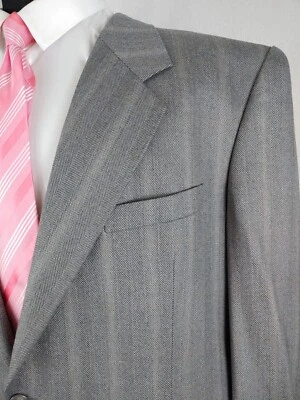 Fit Mel Holland &Sherry Men 48R Grey Wool Cashmere Windowpane Herringbone Jacket - Image 1 of 4