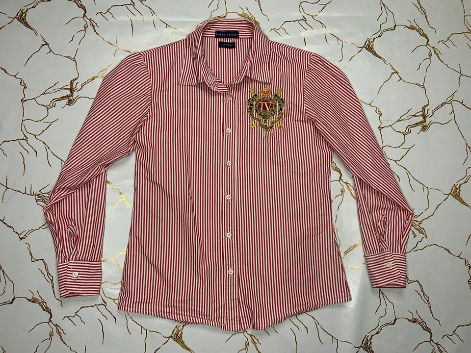 Ralph Lauren Girl Pink White Button Down Shirt Long Sleeves Size Small - Image 1 of 4