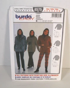 Burda 8575 Easy Long-Sleeve Jacket w/Collar Variations Pattern Misses 8-20 Uncut - Picture 1 of 2