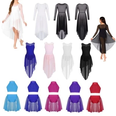 Kid Girls Cutout Back Lyrical Dance Dress Ballet Gymnastics Leotard Skirt Outfit - Image 1 of 3