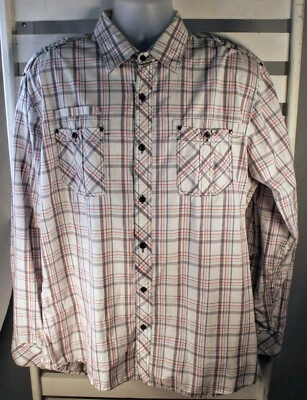 Sovereign Code Mens XL White Red Blue Plaid Long Sleeve Cotton Button Up Shirt - Image 1 of 4