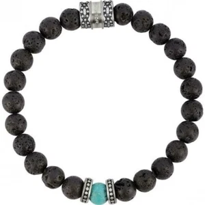 Bracciale Uomo Sector Rude SALV27 Elastico Acciaio Pietre Naturali Nero Turchese - Foto 1 di 2