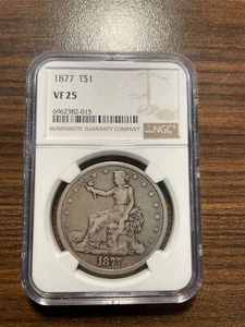1877-P Trade Silver Dollar T$1 NGC VERY FINE 25 VF 25 - Picture 1 of 4