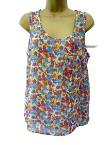 Blusa Top NEW LOOK Damas Talla 10 Rosa Azul Multi Floral Claro Transparente Sin Mangas - Imagen 1 de 11