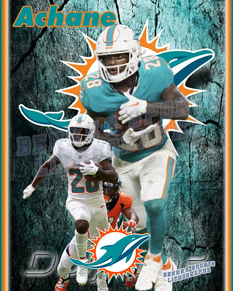 Impresión litográfica de los Miami Dolphins de DeVon Achane 2023 Foto 1 de 1
