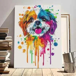 Colorful Teddy Dog Head Wall Art Canvas Unframed/Framed - Foto 1 di 7