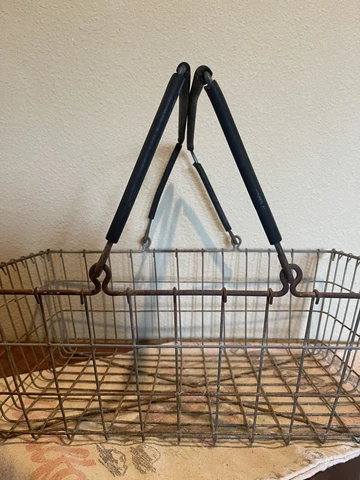 Vintage Heavy Large Wire Shopping Basket With Rubber Handles Cover