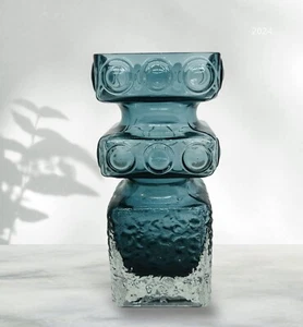 Vintage 60-70’s Cased Blue and Clear Riimihaki Vase Tamara Aladin Finland Retro - Picture 1 of 11