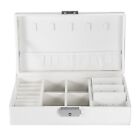 (White)Elegant PU Leather Solid Color Jewelry Box Case Storage Organizer TDM