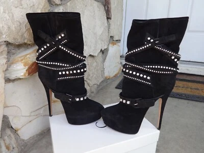 Casadei Black Suede Crystal Embellished  Boots  EU size 8 - Image 1 of 4