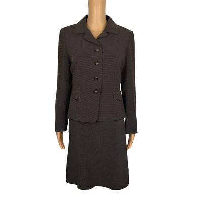 LE SUIT 2 PIEZAS Negro Amarillo Poliéster Cupro Cuello Pico Acampanado Falda Traje Talla 8P Foto 1 de 4