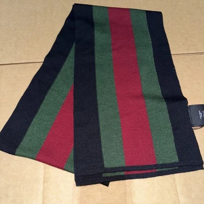 GUCCI Sherry Line Lana Seda Bufanda Negro y Verde y Rojo 2015 Totalmente Nuevo Con Etiquetas Foto 1 de 4