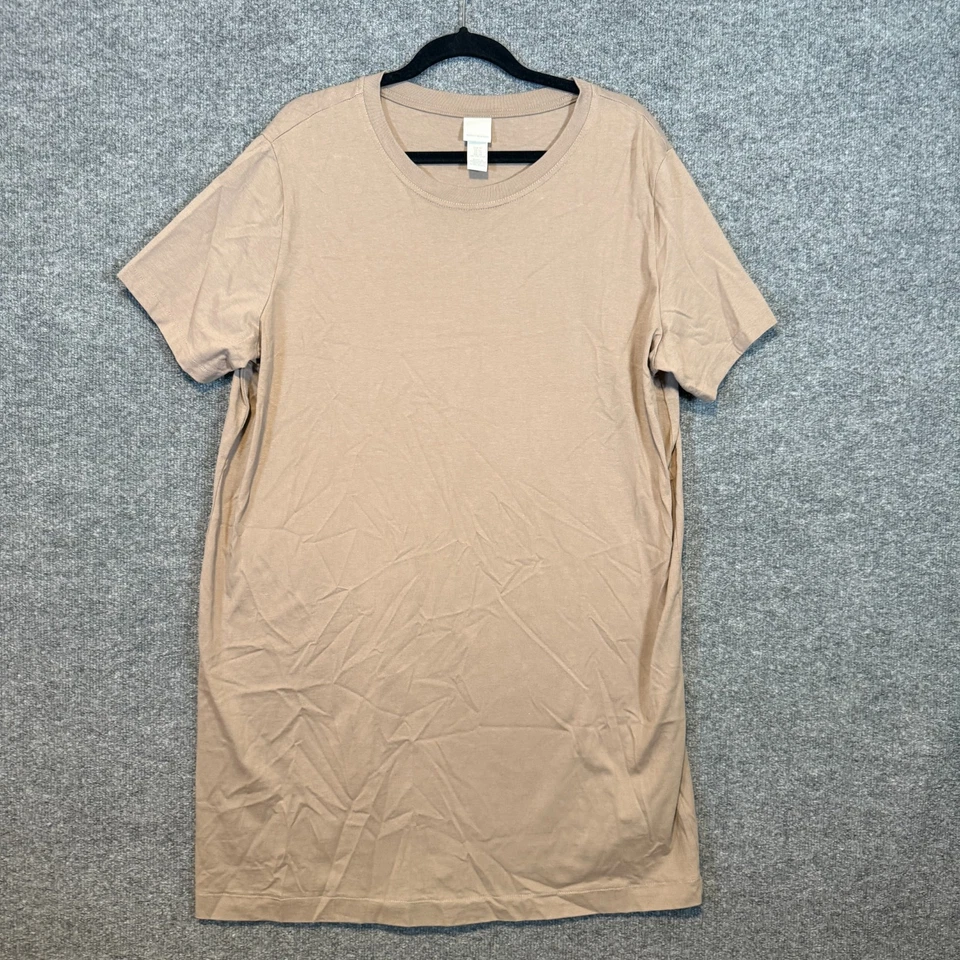 H&M Dress Womens XL Beige Tshirt Dress Short Sleeve Mini Stretch Casual - Image 1 of 4