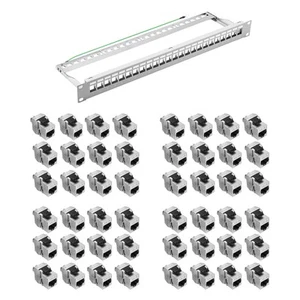 19 Zoll Patchpanel 24x Cat8.1 RJ45 Keystone Modul Verteilerfeld grau - Bild 1 von 13