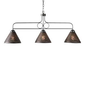 Large Franklin Island Light with Kettle Black Punched Tin Shades - Picture 1 of 3