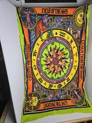 Cycle Of The Ages Cotton Hippie Mandala Tapestry Decor Window Door Curtain Boho - Image 1 of 2