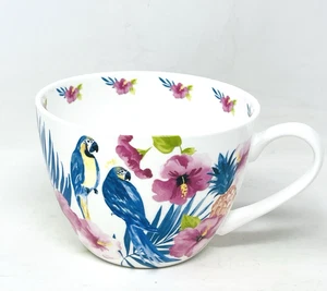 Portobello By Design Mug Parrots Blue Macaws Pink Hibiscus Flower Tropical Palm - Picture 1 of 16