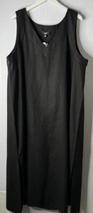 DKNY Black Linen Blend V-Neck Maxi Dress Sz XXL Lagenlook Coastal Minimalist NEW - Picture 1 of 10