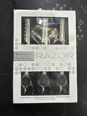 Trío de afeitadora Sam Villa Signature Series acero inoxidable con 3 asas y 23 hojas Foto 1 de 3