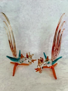 Hermoso Set 2 Esculturas de Vidrio Gallo Murano Plumas Cola Extra Larga XLNT! - Imagen 1 de 12