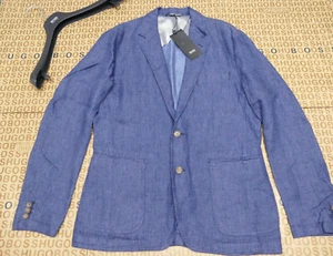 New Hugo BOSS mens designer blue denim jean suit coat blazer jacket 40R 50 LARGE - Picture 1 of 24