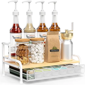 Coffee Syrup Rack Organizer, 3-Tier 8 Bottles Coffee Syrup Rack with 35 K Cup St - Picture 1 of 12