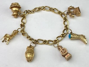 AVON Vintage Gold Tone Charm Bracelet Owl Boot Telephone Etc. - Picture 1 of 13