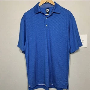 FootJoy Golf Blue Checkered Polo Short Sleeve Performance Shirt Large - Picture 1 of 5