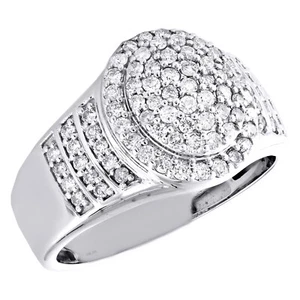 10K White Gold Round Diamond Circle Statement 13mm Pinky Ring Pave Band 1.05 CT. - Picture 1 of 5