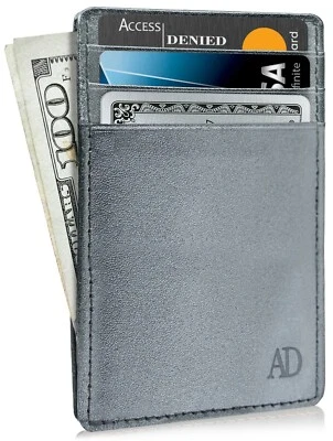 Slim Minimalist Front Pocket RFID Blocking Leather Wallets for Men Women - Image 1 of 4