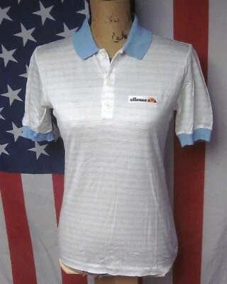 ELLESSE De Colección Mujer’s Mediano Polo Años 70 Equipo Atlético Rayas Pelota de Tenis Logo Foto 1 de 3
