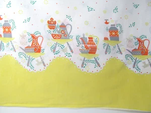 Full Vintage Flour Feed Sack Teapot Coffee Pot Border Print Leaves Fabric R2 - Picture 1 of 6