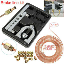 Brake Line Pipe Repair Kit 3/16" 25FT Copper Pipe Flaring Tool +20 Nuts Fittings